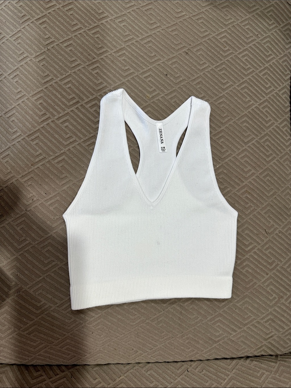 Women’s Zara White Ribbed V-Neck Racerback Crop Top